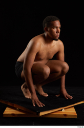 Whole Body Man Black Underwear Average Kneeling Studio photo references